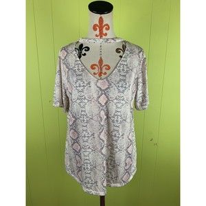 143 STORY by LINE UP Womens M Blouse Short Sleeve Snake Print V Neck